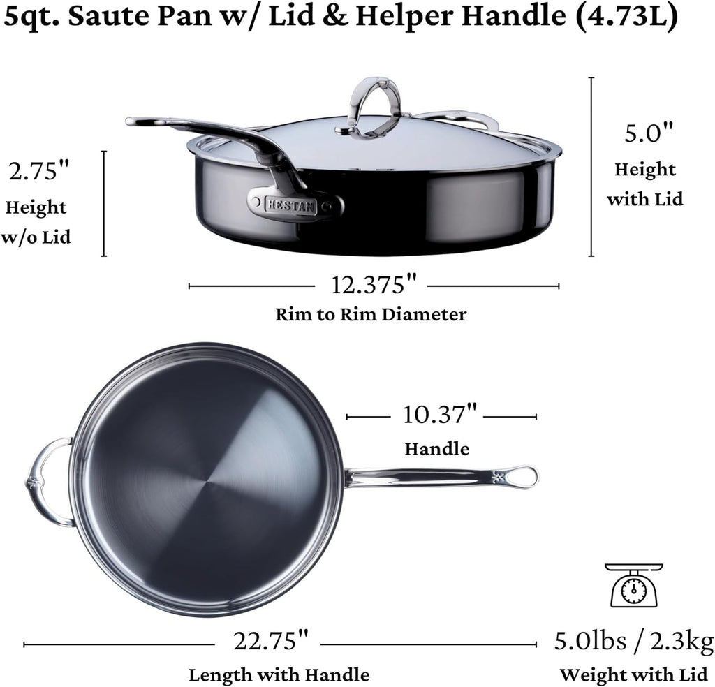 Hestan - NanoBond Collection - Stainless Steel Titanium Sauté Pan, Induction Cooktop Compatible, 5 Quart