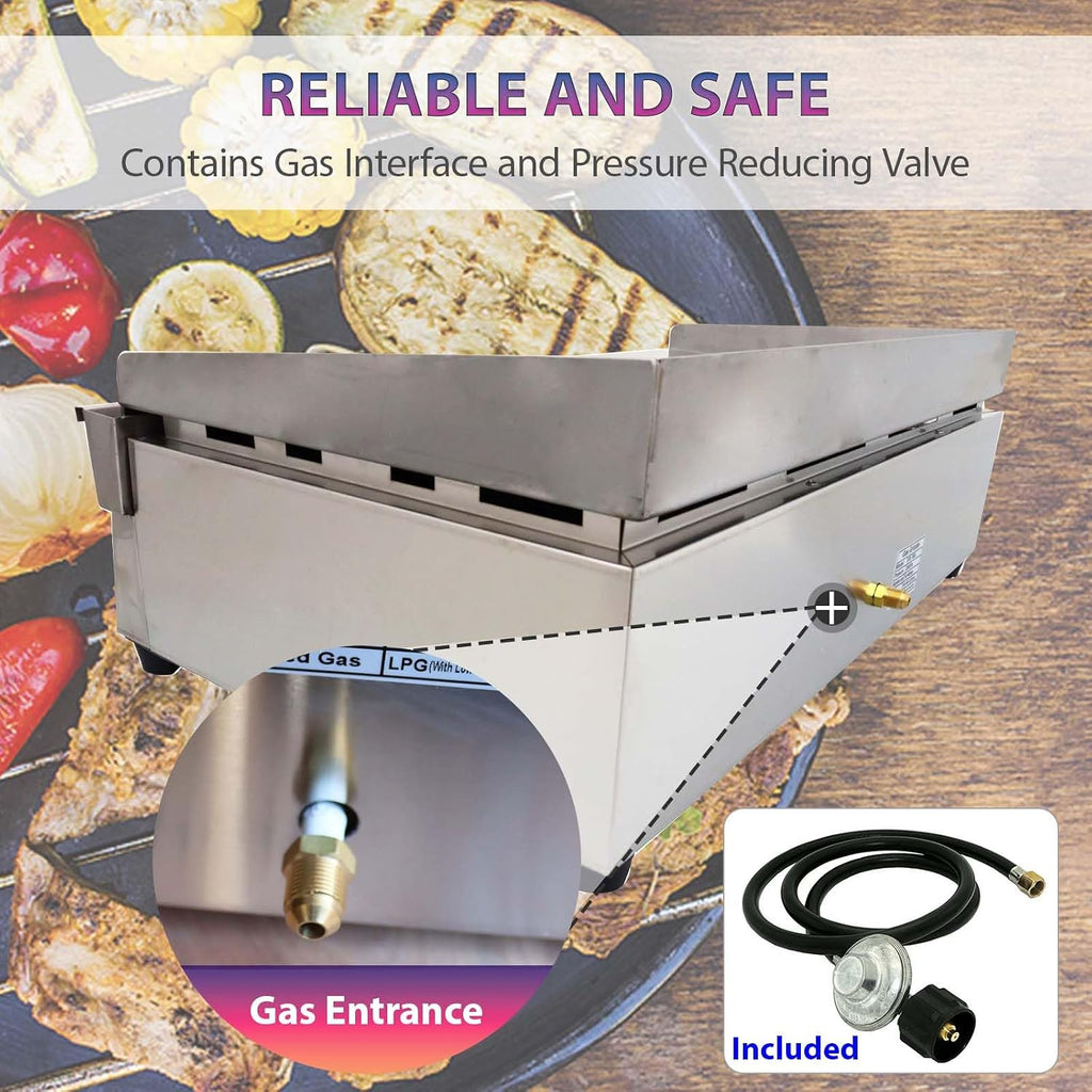 2800Pa 28.9' x 16.1' Stainless Steel Commercial Home Gas Grill Griddle, LPG Countertop Flat Top Grill with 6MM Thick Steel Plate, Ideal for Camping, Outdoor and Kitchen Use