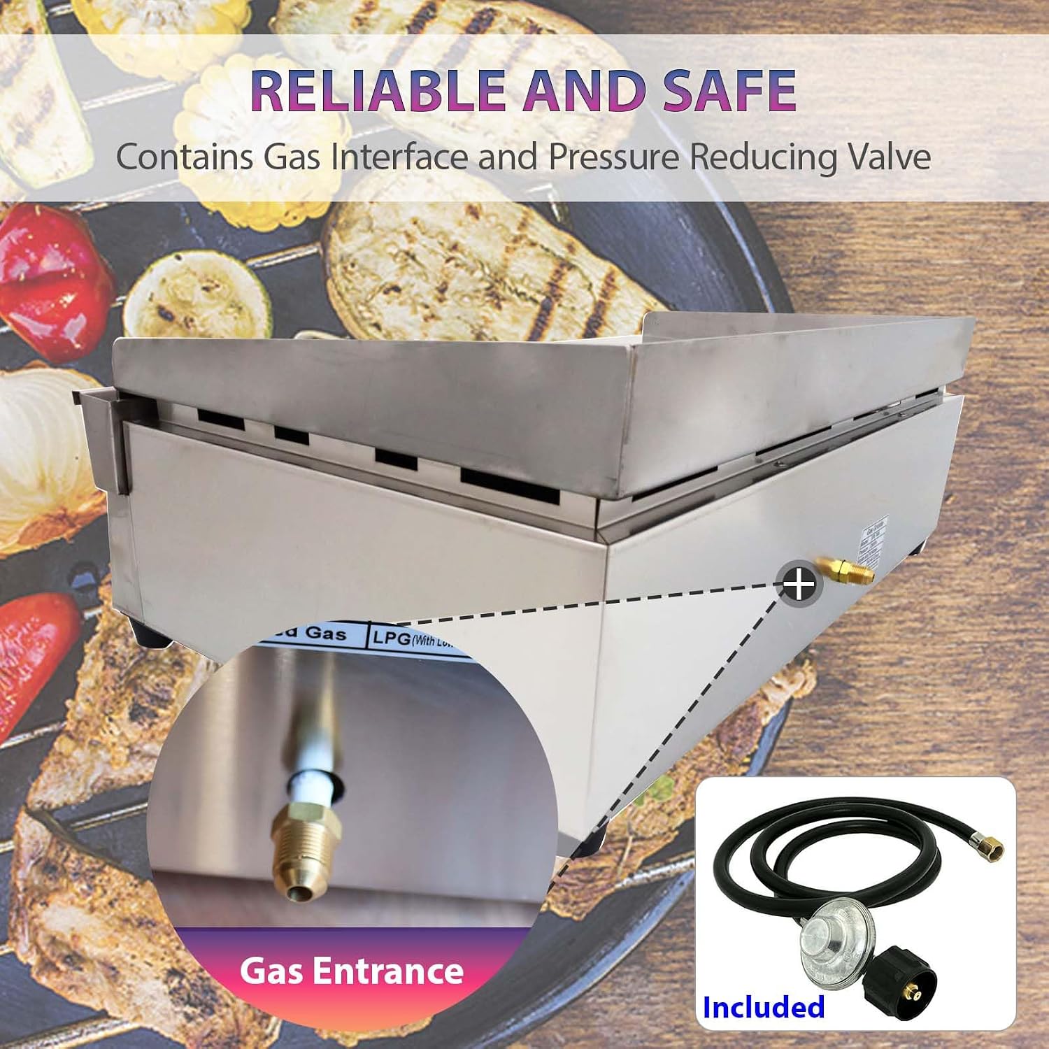 2800Pa 28.9' x 16.1' Stainless Steel Commercial Home Gas Grill Griddle, LPG Countertop Flat Top Grill with 6MM Thick Steel Plate, Ideal for Camping, Outdoor and Kitchen Use