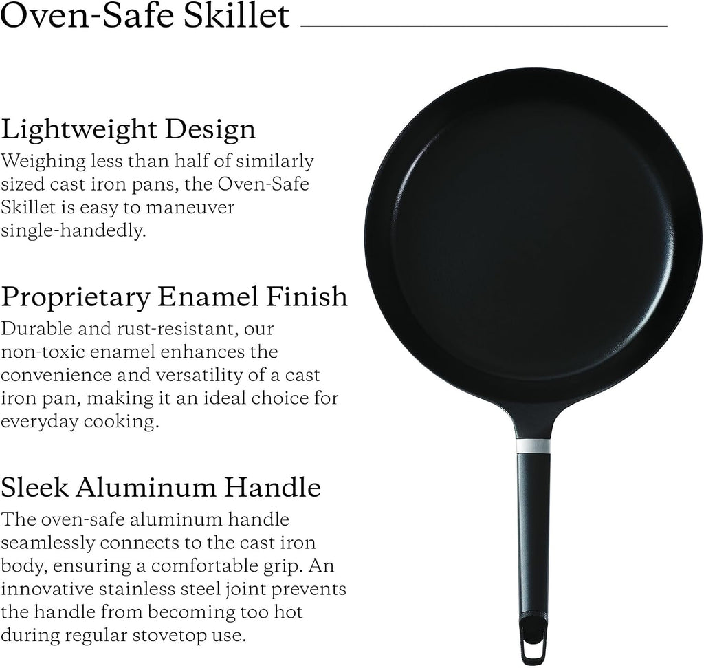 Vermicular Oven-Safe Skillet with Stainless Steel Lid | 28cm (11') | Lightweight Enameled Cast Iron Pan with Non-Toxic Enamel Finish | Dishwasher Safe | Induction-compatible | Made in Japan