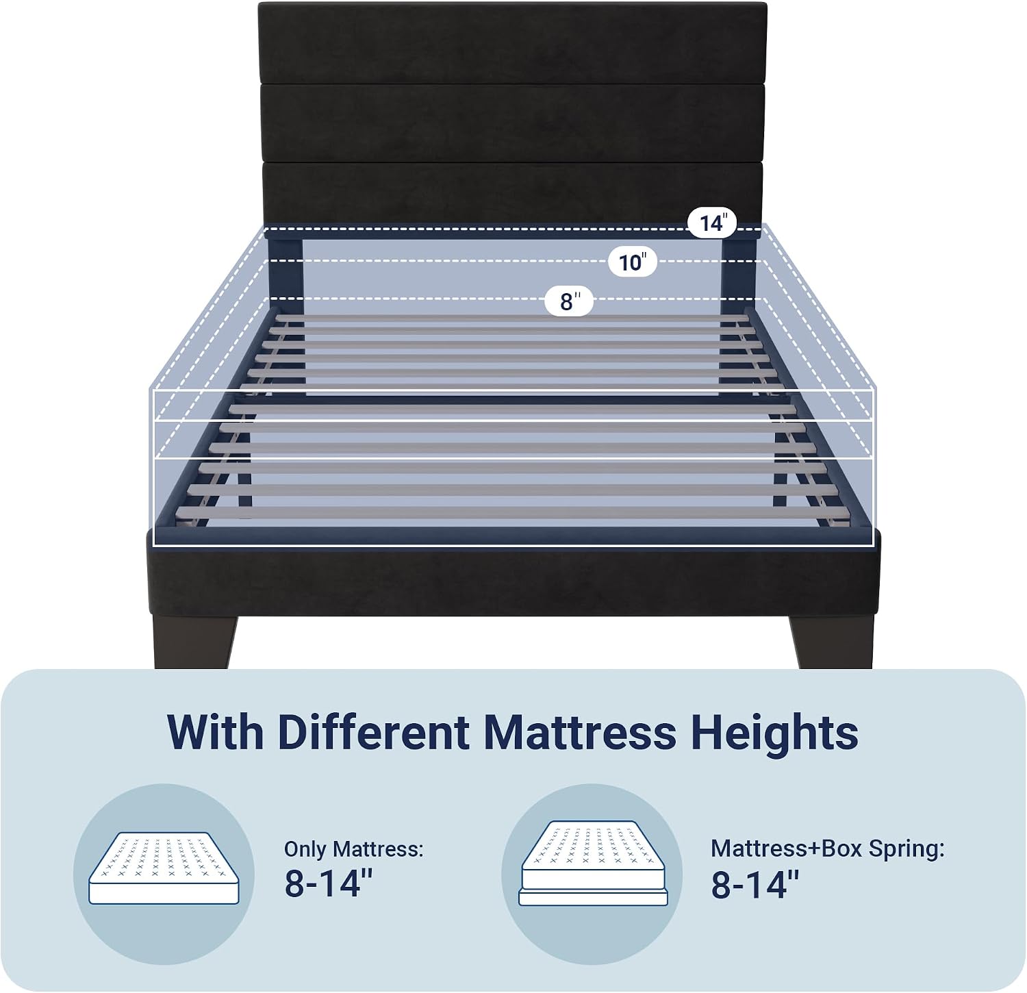 Allewie Twin Size Platform Bed Frame with Velvet Upholstered Headboard and Wooden Slats Support, Fully Upholstered Mattress Foundation/No Box Spring Needed/Easy Assembly, Black