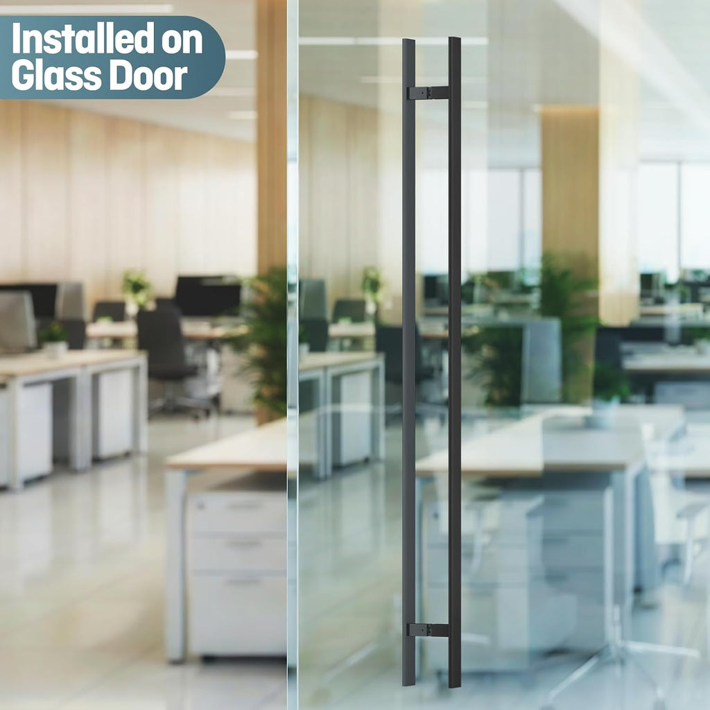 Ranbo 71' Large Push Pull Door Handle, 1500mm (59 1/16') CTC, 1.2mm Thick 304 Stainless Steel, Fits 6–19mm (1/4'–3/4') Glass Doors, for Front, Entry, Commercial and Long Doors, Matte Black