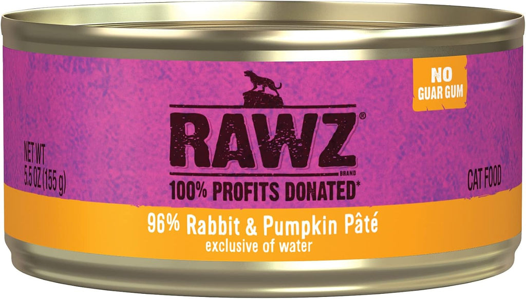 Rawz Natural Premium Pate Canned Cat Wet Food - Made with Real Meat Ingredients No BPA or Gums - 5.5oz Cans 24 Count (Rabbit & Pumpkin)