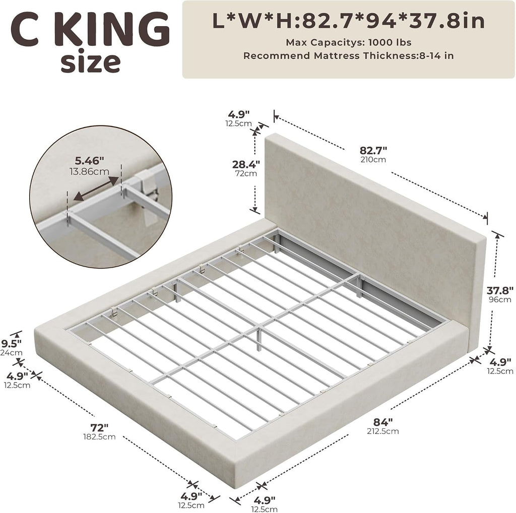 RECCI AirFrame California King Bed Frame with Headboard, Cloud Upholstered Platform Bed Frame, 5 Inch Foam Cushioned, No Box Spring, Easy Assembly(Beige Chenille)