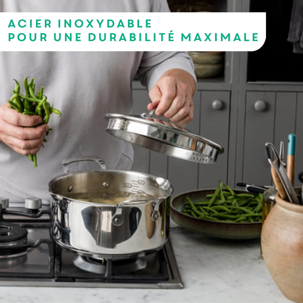 T-Fal x Jamie Oliver Nonstick Coated Stainless Steel Pans 8', 9.5' & 11', Frypan Set Induction Compatible, Oven Safe up to 500°F, Chef's Stainless Steel Skillet, Frying Pan, Silver