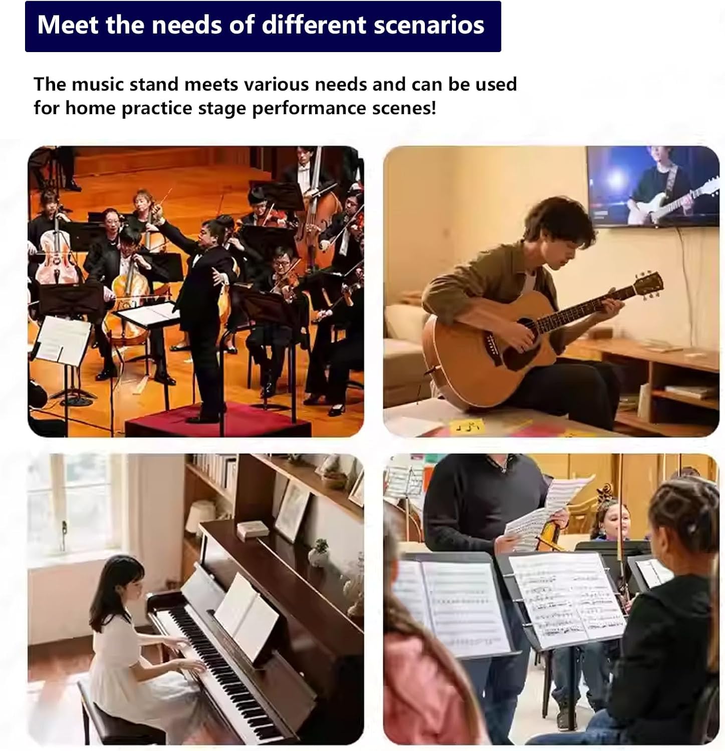 Music Stand,2 in 1 Dual-Use Folding Sheet Music Stand & Desktop Book Stand,Height Adjustable from 19.68' to 55.11',Equipped with Microphone Stand, Phone Holder and Tray