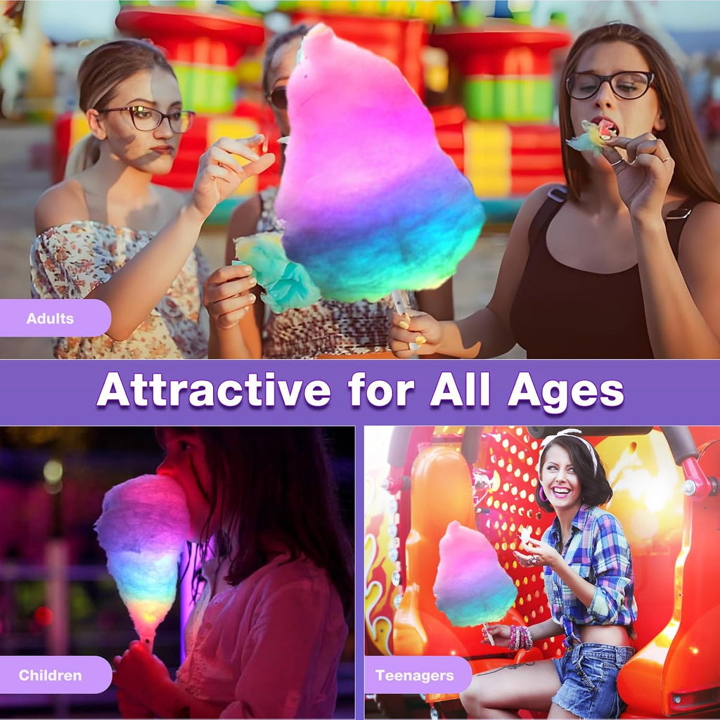 100 Pcs LED Cotton Candy Cones - Glowing Cotton Candy Sticks for Parties - Reusable & Waterproof Cotton Candy Holders - Vibrant Colors for Christmas, Birthdays & Events