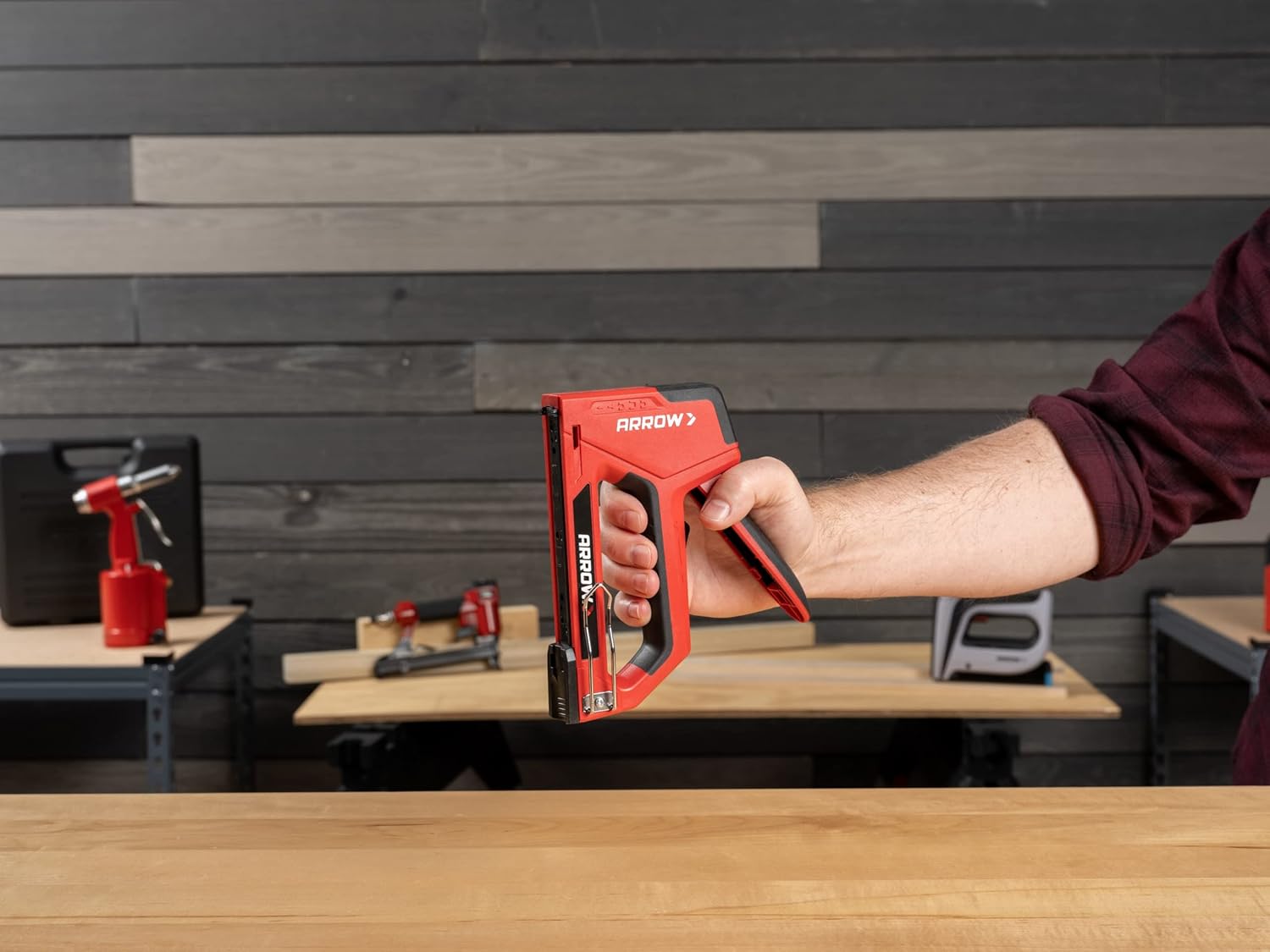 Arrow T501 5-in-1 Manual Staple & Nail Gun, Wire Stapler, and Brad Nailer for Wood, Upholstery, Construction, Insulation, Crafts, Fencing, and Cable, Black/Red (Pack of 4)