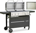 Flintex Gas and Charcoal Grill Combo with Griddle, Propane Grill Griddle Combo with Dual Fuel BBQ System, 720 sq.in. Cooking Area, Porcelain-Enameled Cast Iron Grates and Pan