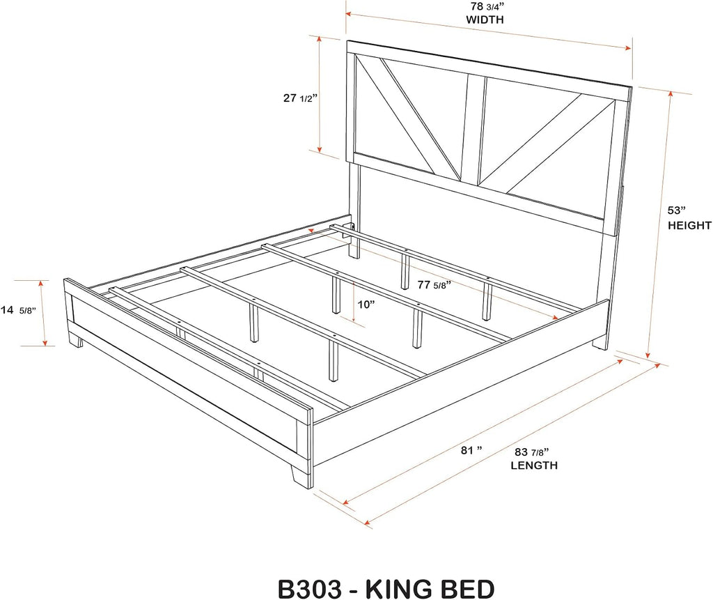 Kings Brand Furniture 3-Piece Antique Natural Bedroom Set – King Size Wood Bed Frame with 2 Nightstands