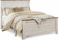 Signature Design by Ashley Willowton Shabby Chic Queen Panel Bed with Metal Slats, Foundation or Box Spring Needed, Whitewash