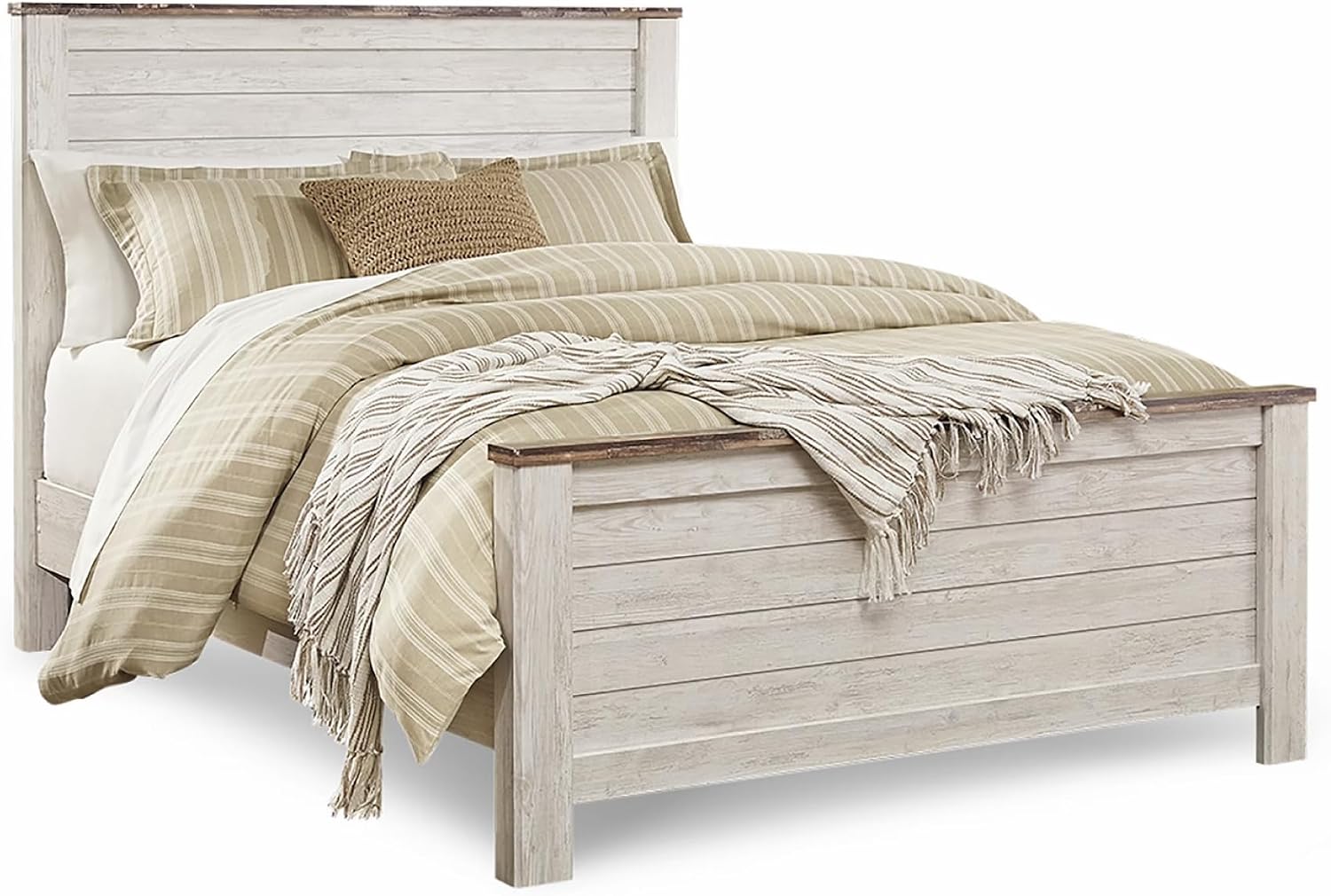 BOWERY HILL Queen Size Panel Bed with Headboard, Footboard in Wood, in White, No Box Spring Needed, Easy Assembly