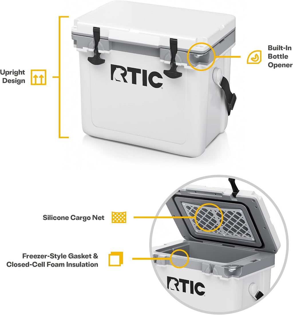 RTIC Ultra-Light Hard Cooler Insulated Portable Ice Chest Box for Drink, Beverage, Beach, Camping, Picnic, Fishing, Boat, Barbecue, 30% Lighter Than Rotomolded Coolers