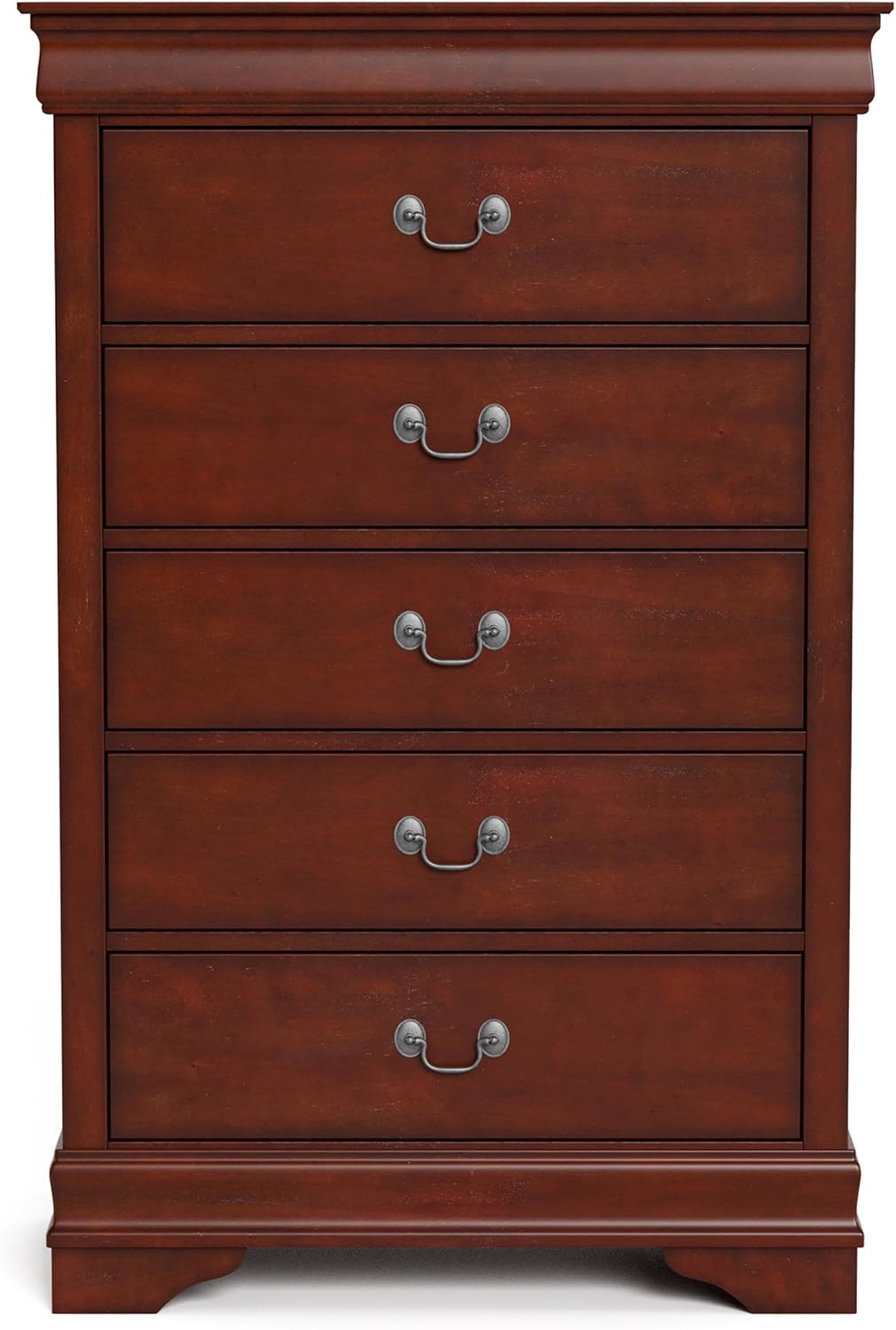 Furniture of America Arabella Traditional Solid Wood 3 Piece Bedroom Set, King Bed Frame, Nightstand, and Chest, Chic Sleigh Design Bedframe with Headboard and Footboard, Box Spring Needed, Cherry