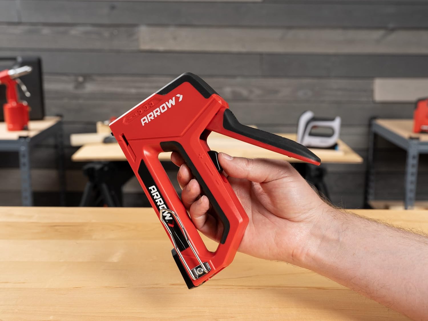 Arrow T501 5-in-1 Manual Staple & Nail Gun, Wire Stapler, and Brad Nailer for Wood, Upholstery, Construction, Insulation, Crafts, Fencing, and Cable, Black/Red (Pack of 4)