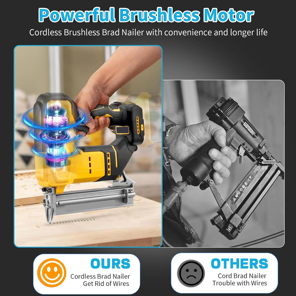 18GA Cordless Brad Nailer, 2-in-1 Electric Nail Gun & Staple Gun for Dewalt 20V MAX Battery, Brushless Motor with 1000 Nails for Woodworking Home Improvement (Battery Not Included)