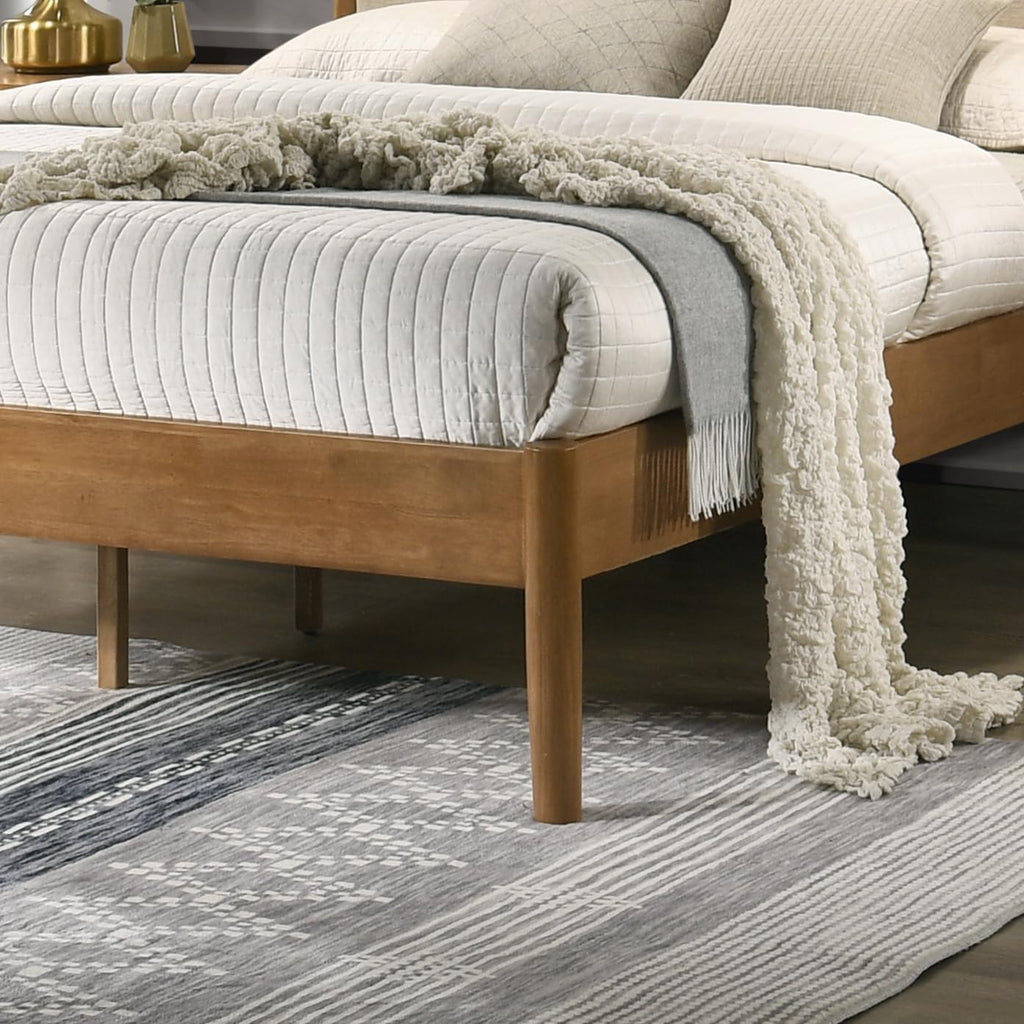 Roundhill Furniture Vichy 3-Piece Rubberwood Bedroom Set, Platform Bed with Two Nightstands, Queen, Textured Polyester