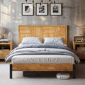 Bme Trapeze Queen Bed Frame – Modern Solid Wood Bed with Smooth Pattern Headboard, Black Metal Legs, Light Natural Finish – Durable Queen Size Platform Bed for Contemporary Bedrooms