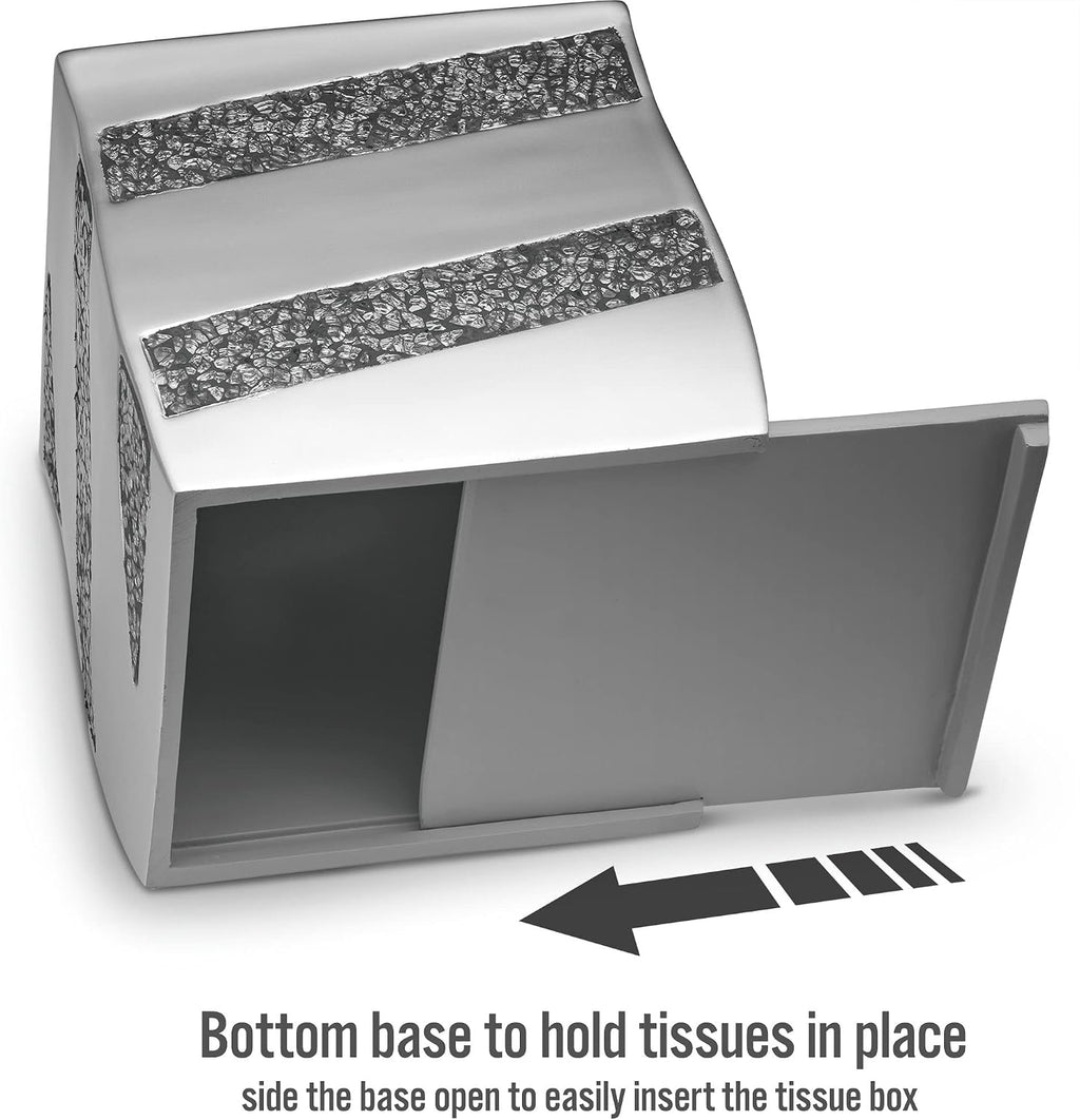 Creative Scents Silver Mosaic Bathroom Accessories Set Complete - 6 Piece Bathroom Set Includes: Bathroom Trash Can, Tissue Cover, Soap Dispenser, Toothbrush Holder, Tumbler & Soap Dish
