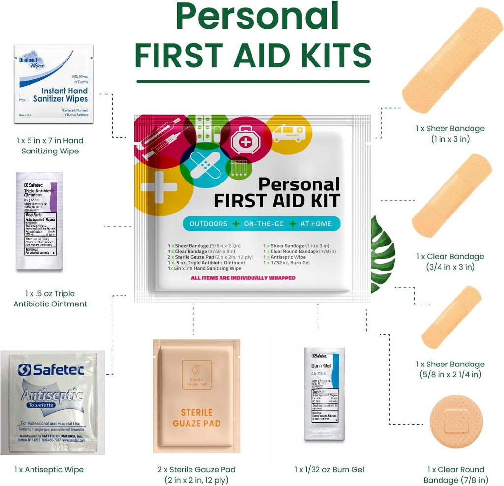 First Aid Emergency Medical Kit Mini and Travel Size - | Great for Kids, Schools, Business, Hiking, Camping | Wound Care Products (Multi-Color) (50)