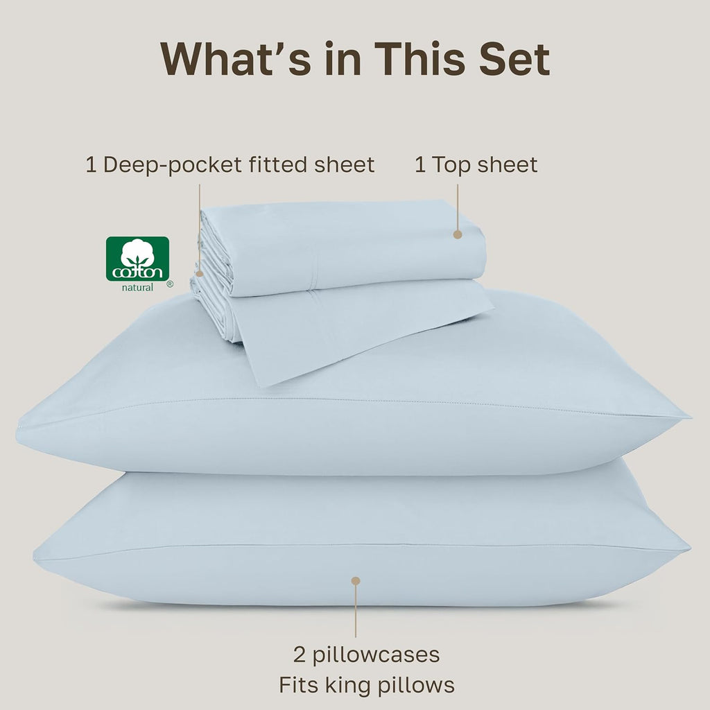 California Design Den King Sheet Set - Luxury 800 Thread Count Sateen, Natural 100% Cotton King Size Sheets Deep Pocket Set for a Snug Fit, Durable Bedding - Blue (Grey Tone)