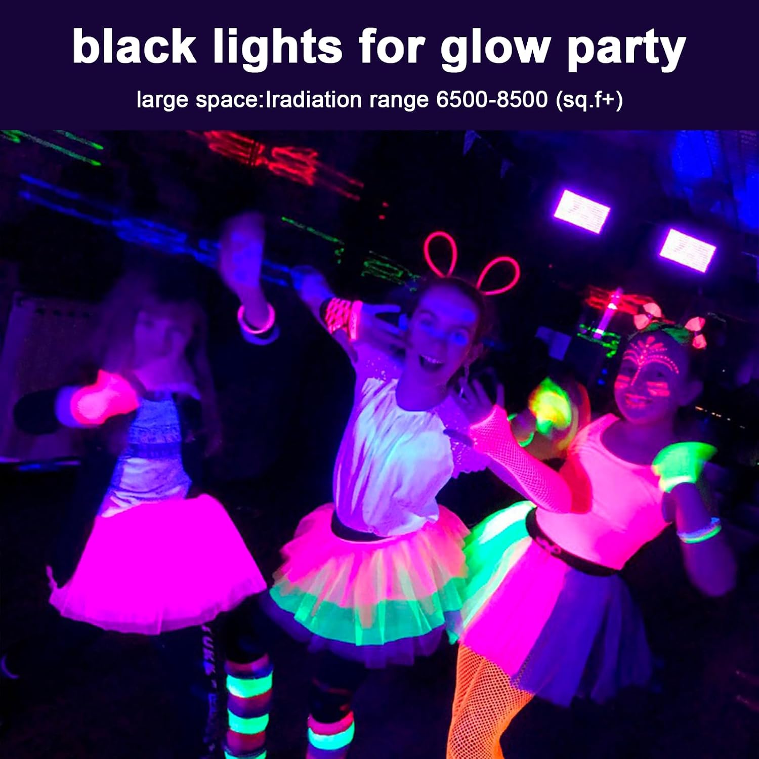 Black Lights 600W LED Flood Light Outdoor with Plug(6ft Cable) IP66 Waterproof LED Black Light Neon Glow for Party, Halloween, Fluorescent Poster, Body Paint