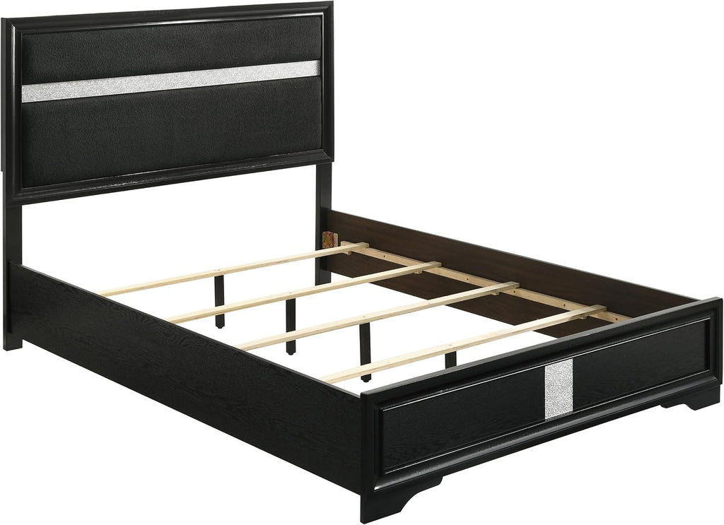 Coaster Home Furnishings Miranda Contemporary 5-Piece Bedroom Set Fabric Upholstered Eastern King Size Panel Bed Frame 54-inch Headboard Black 206360KE-S5