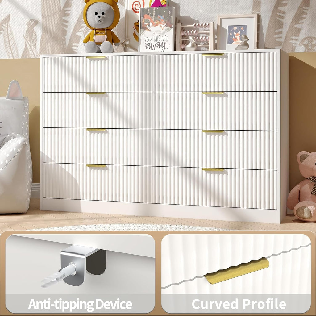 Dresser for Bedroom Set of 2, Fluted 16 Drawers White Dresser Wooden, Modern Bedroom Furniture Set, TV Stand Long Dressers & Chests of Drawers for Closet(15.7' D x 110.2' W x 36' H)