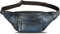 Genuine Leather Fanny Pack for Men and Women Vintage Handmade Leather Waist Bag Sling Backpack Hip Purse Crossbody Bag (Blue)
