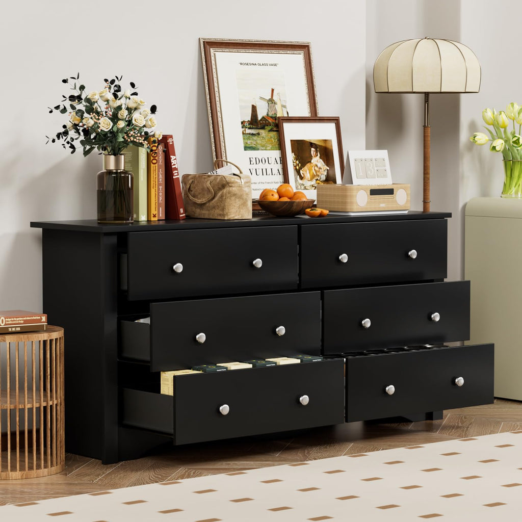 YESHOMY Dresser for Bedroom,6 Drawer Dressers, Storage Chest of Drawers for Hallway,Living Room, Entryway(Pure Black)