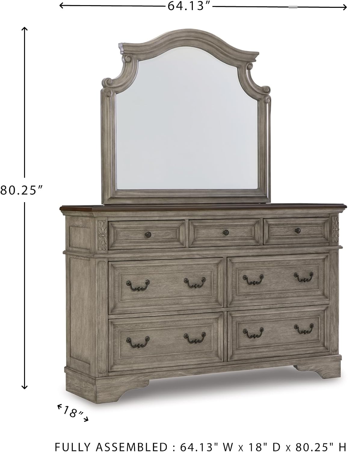Signature Design by Ashley Lodenbay Casual Smooth-Gliding 7-Drawer Dresser and Mirror with Safety Stop, Light Gray & Dark Brown