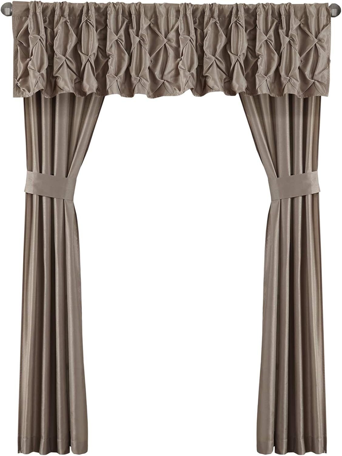 Madison Park Essentials Room in a Bag Faux Silk Comforter Set - Luxe Diamond Tufting All Season Bedding, Matching Curtains, Decorative Pillows, Taupe Cal King(104'x92') 24 Piece