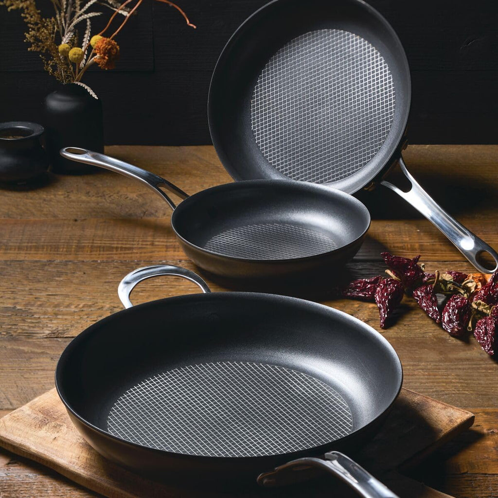 Anolon X Hybrid Nonstick Cookware Frying Pans/Skillet Set, Induction Suitable, 8 Inch, 10 Inch, and 12 Inch - Charcoal Gray