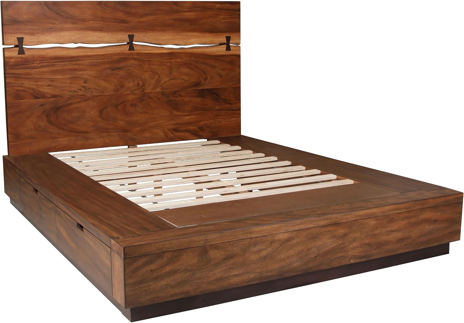Coaster Home Furnishings Winslow Farmhouse 4-Piece Bedroom Set Live Edge Eastern King Size Storage Bed Frame 54-inch Headboard Smokey Walnut and Coffee Bean 223250SKE-S4