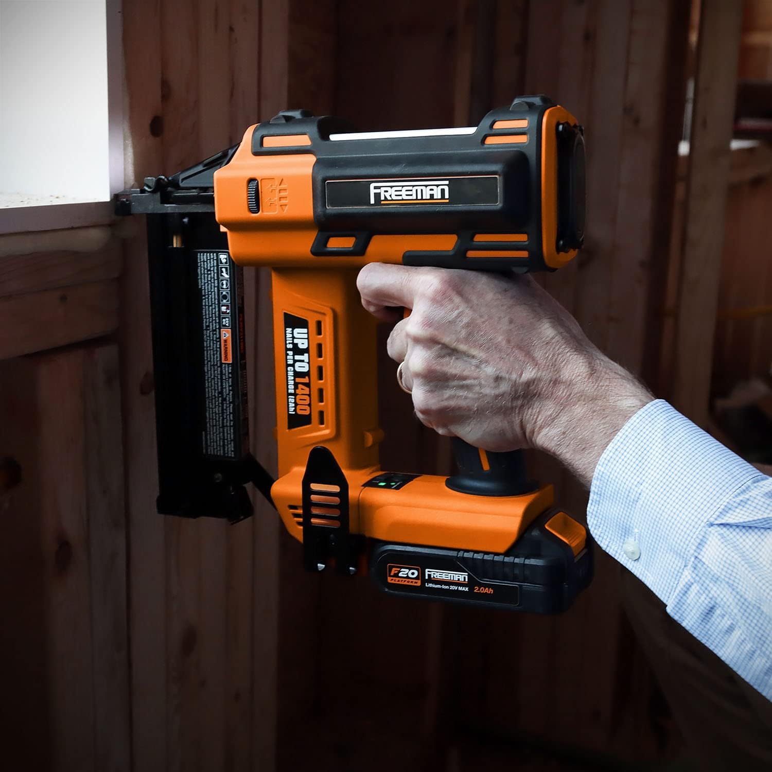 Freeman PE20VT2118 20 Volt Cordless 2-in-1 18-Gauge Nailer/Stapler (Tool Only) – 1400 Shots per Charge