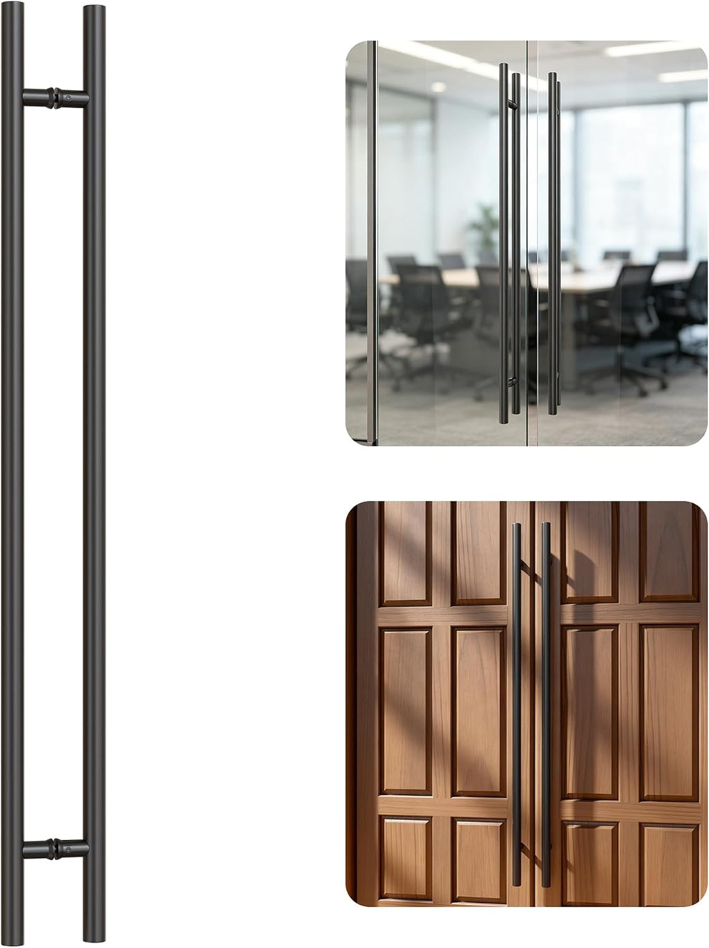 Ranbo 60' Overall Length Anti-Fingerprint Matte Black Back-to-Back Door Pull Handle,47-1/4'(1200mm) Hole Spacing,1.2 mm 304 Stainless Steel for Glass,Entry,Commercial and Storefront Door