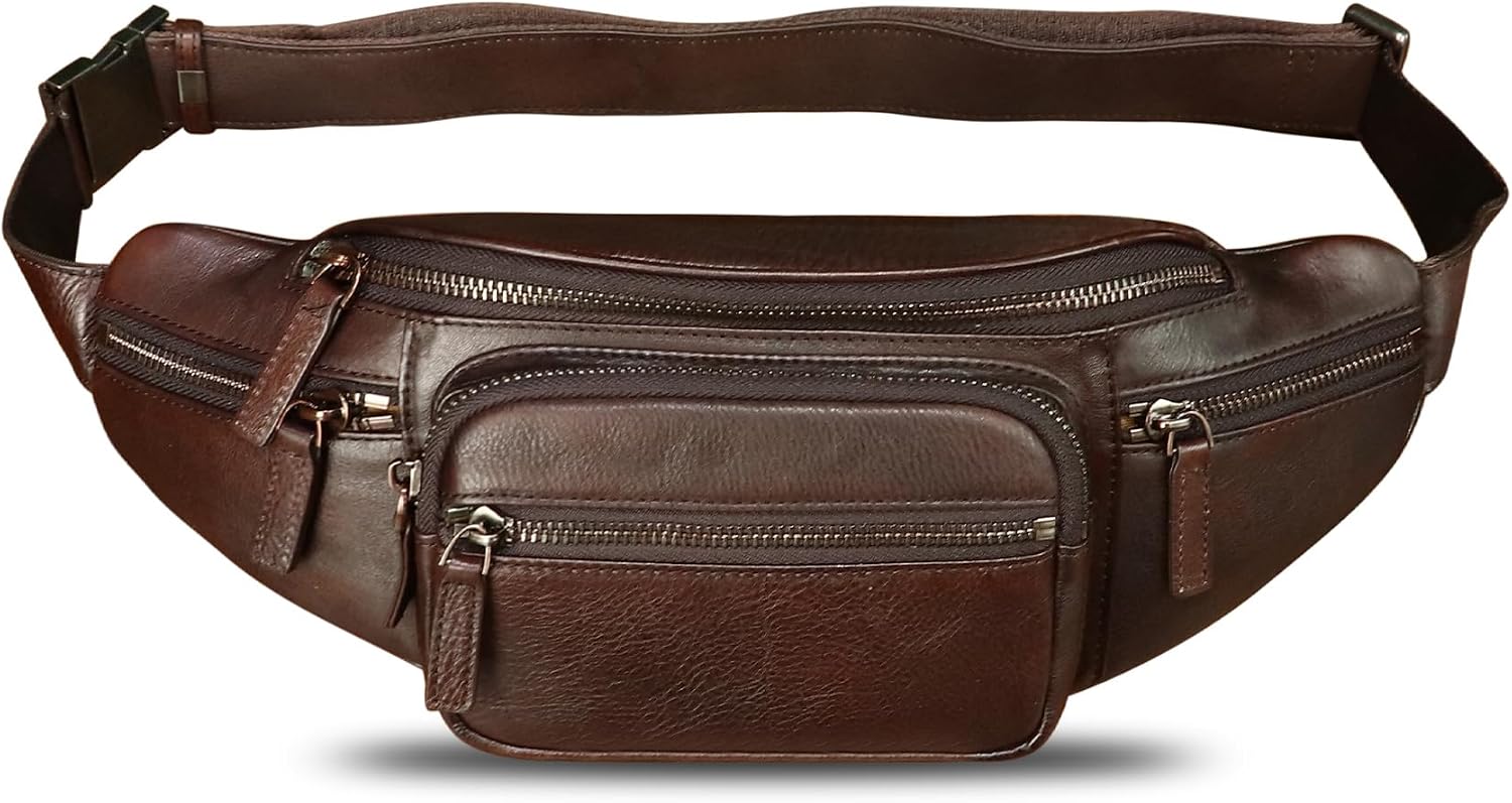 Genuine Leather Fanny Packs for Women and Men Waist Bag Vintage Hip Bum Bag Over Shoulder Crossbody Sling Bag (Coffee)