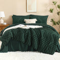 Litanika Super King Plus Size Comforter Set with Sheets Emerald Green - 7 Pieces Bed in a Bag Oversized King Boho Tufted Complete Bedding Sets with Comforter, Sheets, Pillowcases & Shams