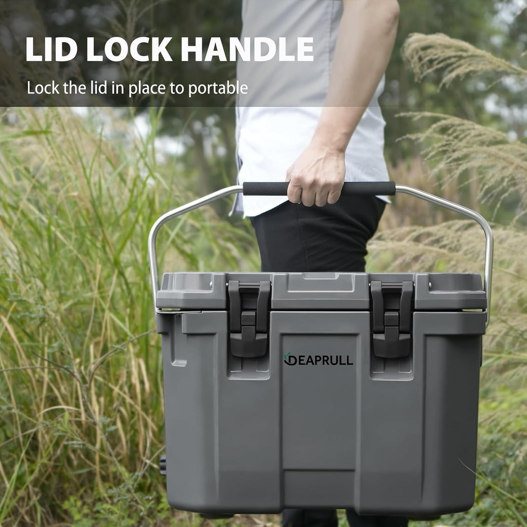 Hard Cooler, Insulated Ice Chest Box Holds Ice for More Days, Portable Cooler with Handle, Cup Holders, Double Latches for Camping Drink, Beach, Picnic, Fishing, Boat, Barbecue