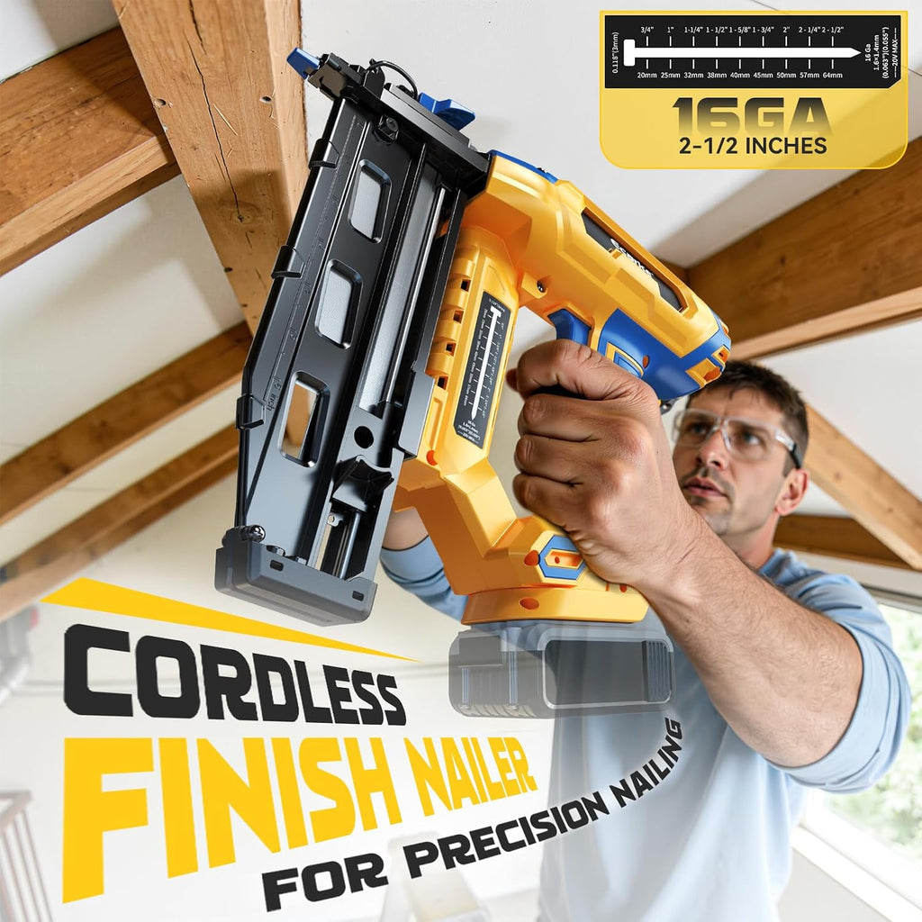 Ecarke Finish Nailer 16 Gauge Compatible with Dewalt 20V Battery, 3/4 to 2-1/2 Inch Cordless Straight Brad Nailer, Tool-Free Adjustment, Dual Firing Modes Nail Gun for Finish Work,Tool Only, 5.7 lbs