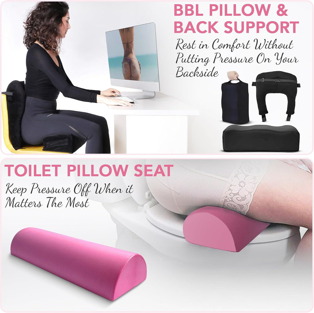 BBL Plus Post Surgery Supplies Kit with SurgiSupport | 34-Piece After Surgery Recovery Set with Lipo Foam, ABD Pads, BBL Backrest Pillow & More