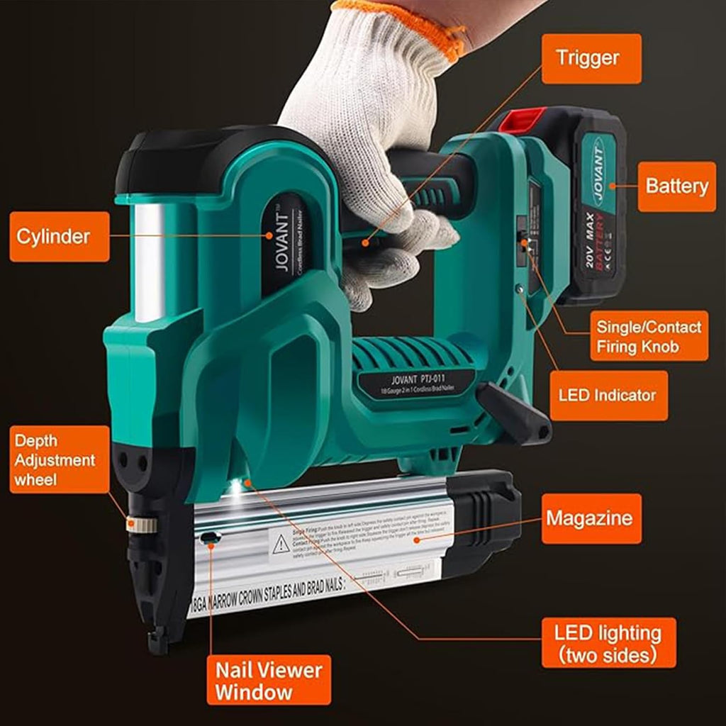 2-IN-1 Power Brad Nailer Cordless with 20V Battery,18-Ga Nail Gun Battery Powered,Compact Cordless Nail Gun/Portable Bag