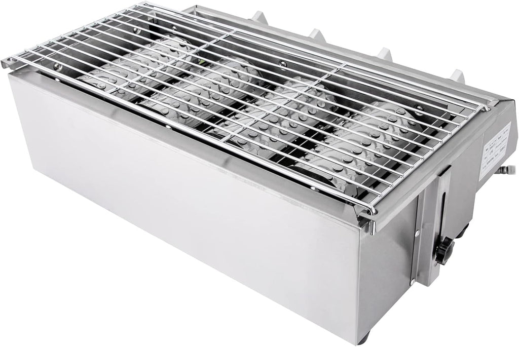 Commercial Gas Grill Smokeless Barbecue Grill, 4-Burner Outdoor & Indoor Barbecue Griddle, Portable Nonstick LPG Gas Yakitori Grill with Removable Grill Net for Restaurant, Picnic, Party