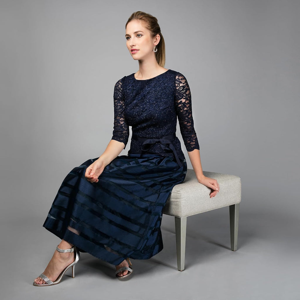 Alex Evenings Women's Tea-Length A-Line Dress with Tie Belt