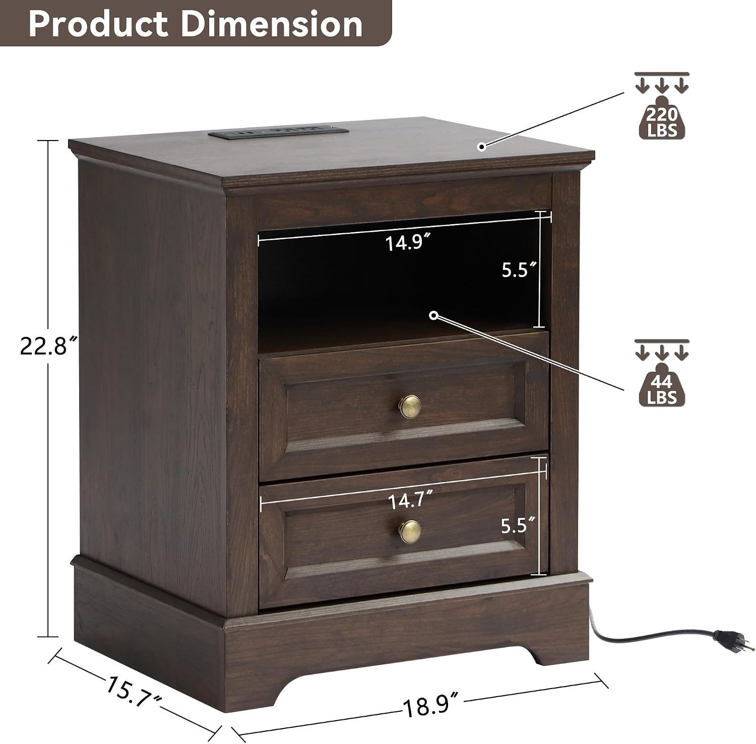 LOUVIXA Bedroom Sets, Include 9 Drawer Dresser, and Nightstand Set of 2 with Charging Station (Brown Sets, 3 Pieces)