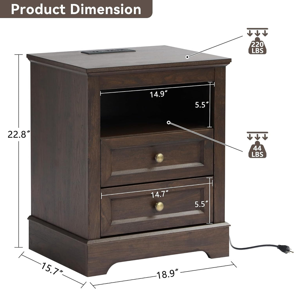 LOUVIXA Farmhouse Bedroom Sets of 4, 4Pcs Farmhouse Dresser Set，Including 9 Drawer Dresser, 5 Drawer Dressers and Nightstand Set of 2 with Charging Station (Brown Sets, 4 Pieces)