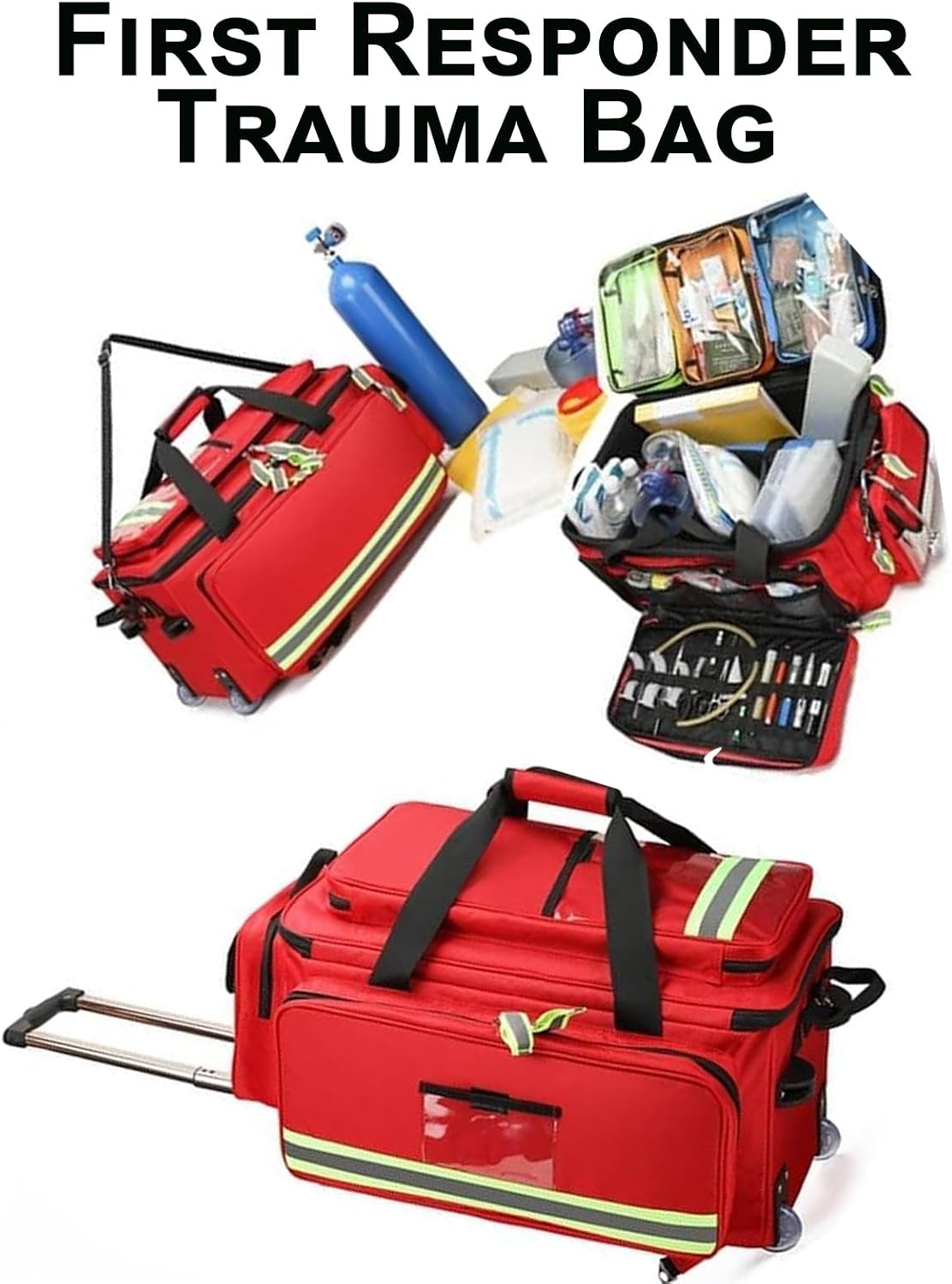 Nurse Rolling Bag Emergency Rescue Kit for Outdoor Hiking, Large Capacity Medical Trolley Bag Empty, with Multiple Pockets and Compartments, for Home Health Nurses, Doctors, EMT, EMS