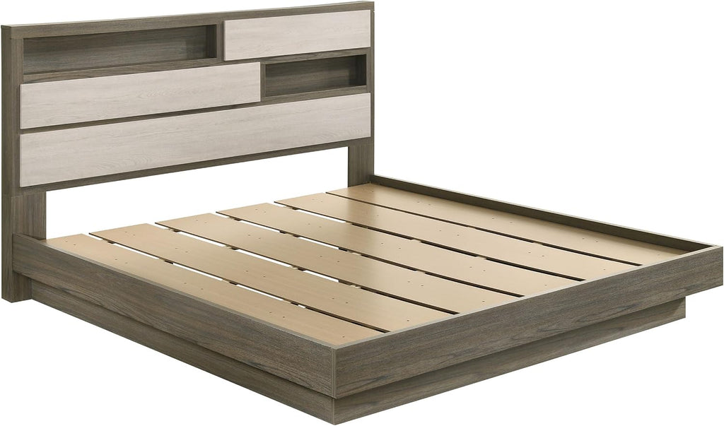 Coaster Home Furnishings Fenwick Contemporary 5-Piece Bedroom Set Eastern King Size Bookcase Bed Frame 48-inch Headboard Grey Oak/Almond 224981KE-S5