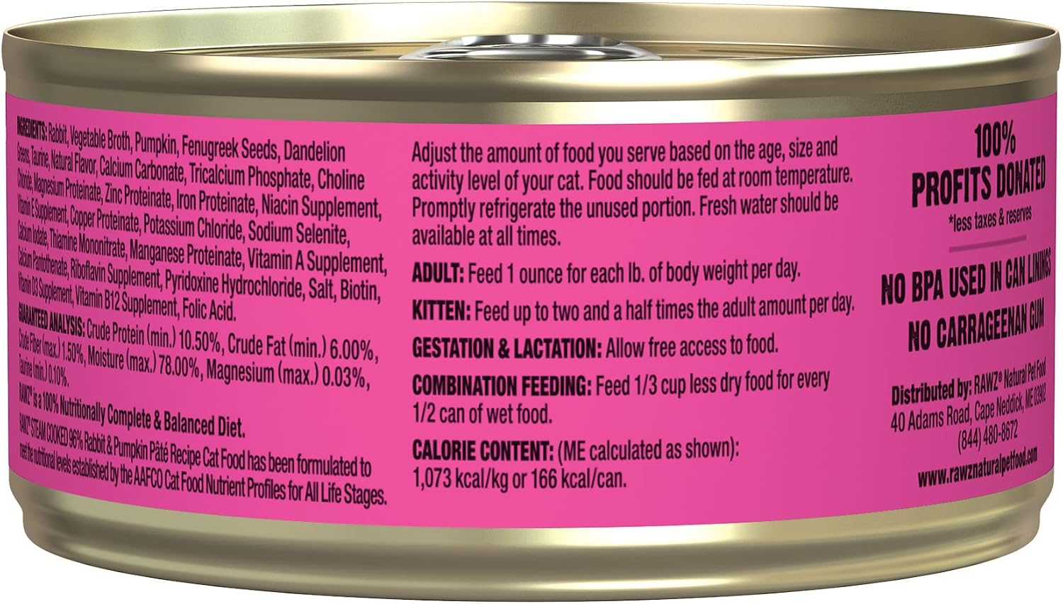 Rawz Natural Premium Pate Canned Cat Wet Food - Made with Real Meat Ingredients No BPA or Gums - 5.5oz Cans 24 Count (Rabbit & Pumpkin)