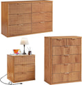 LEYAOYAO Fluted Dressers & Nightstand Set of 3, Wood 48' Wide Dresser & 42' Tall Chest of Drawers,Modern Bedroom Furniture Sets, Brown Wooden Nightstand with 3 Drawers & Charging Station